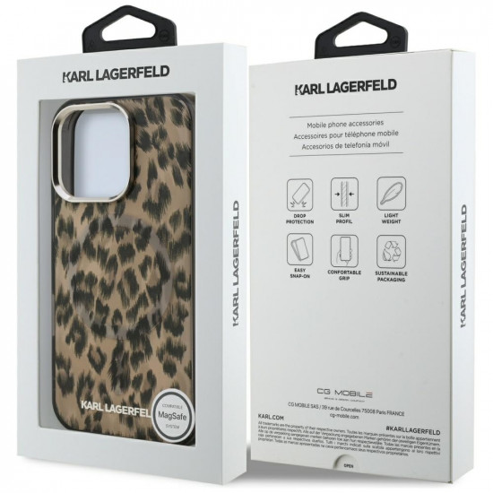 Case Karl Lagerfeld IML Leopard Pattern MagSafe for iPhone 16 Pro Max brown