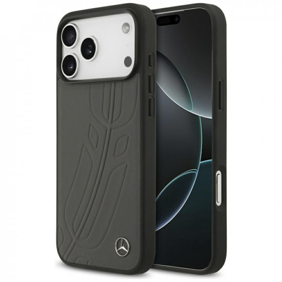 Case Mercedes Leather Large Laurel Leave MagSafe for iPhone 17 Pro Max anthracite