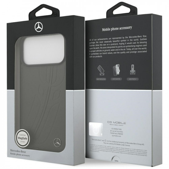 Case Mercedes Leather Large Laurel Leave MagSafe for iPhone 17 Pro Max anthracite