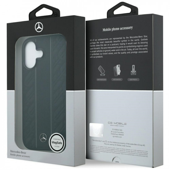 Case Mercedes Leather Laurel Leaves Stripes MagSafe for iPhone 17 black Case Mercedes Leather Laurel Leaves Stripes MagSafe for iPhone 17 black