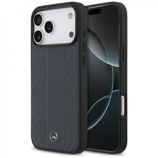 Case Mercedes Leather Laurel Leaves Stripes MagSafe for iPhone 17 Pro Max blue