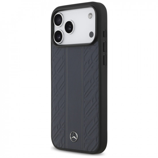 Case Mercedes Leather Laurel Leaves Stripes MagSafe for iPhone 17 Pro Max blue
