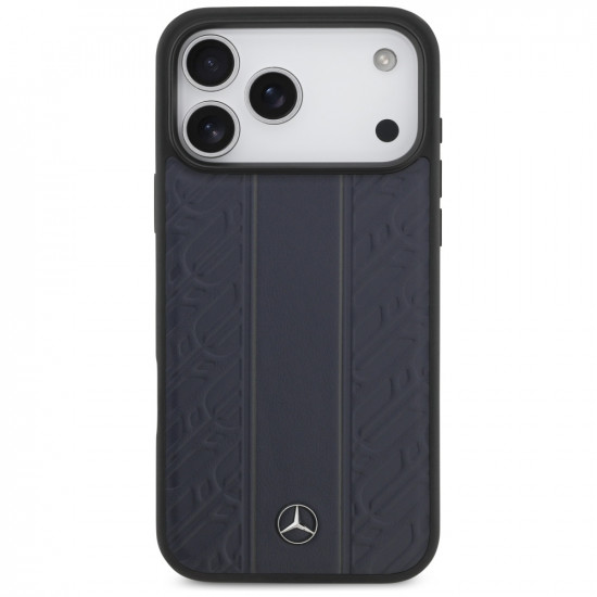 Case Mercedes Leather Laurel Leaves Stripes MagSafe for iPhone 17 Pro Max blue