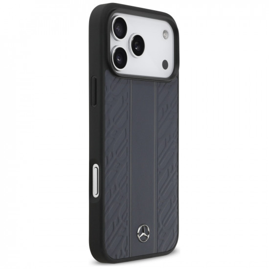 Case Mercedes Leather Laurel Leaves Stripes MagSafe for iPhone 17 Pro Max blue
