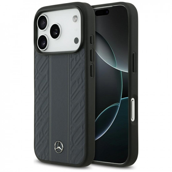 Case Mercedes Leather Laurel Leaves Stripes MagSafe for iPhone 17 Pro blue