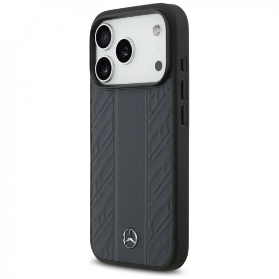 Case Mercedes Leather Laurel Leaves Stripes MagSafe for iPhone 17 Pro blue