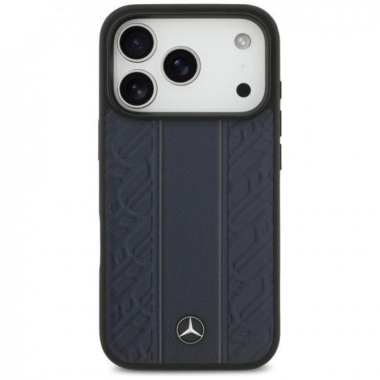 Case Mercedes Leather Laurel Leaves Stripes MagSafe for iPhone 17 Pro blue