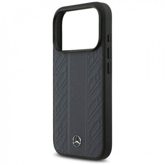 Case Mercedes Leather Laurel Leaves Stripes MagSafe for iPhone 17 Pro blue