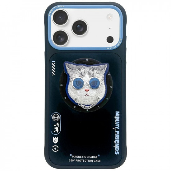 Case Nimmy Glasses Cool Cat MagSafe for iPhone 17 Pro black and blue