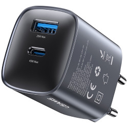 Wall charger USAMS CC290 T66 45W GaN 1xUSB-A 1xUSB-C silver Wall charger USAMS CC290 T66 45W GaN 1xUSB-A 1xUSB-C silver