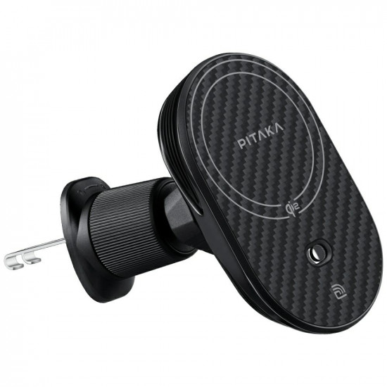 Car mount with wireless charger PITAKA MagEZ Pro 2 Qi2 15W NFC MagSafe black gray