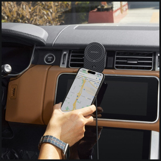 Car mount with wireless charger PITAKA MagEZ Pro 2 Qi2 15W NFC MagSafe black gray