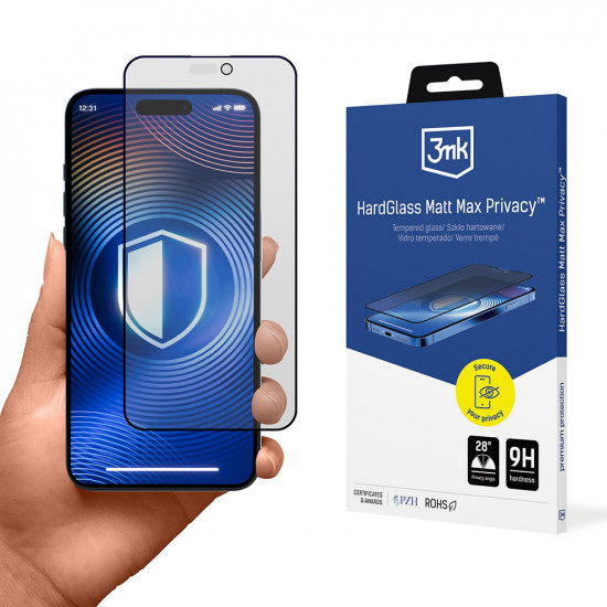 3mk HardGlass Matt Max Tempered Screen Protector iPhone 17 Pro Privacy
