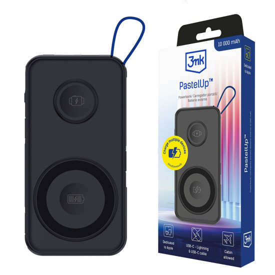 3mk Power Bank PastelUp USB A/USB C/Lightning, MagSafe/Qi, 10.000mAh, 22.5W, Aluminum Black