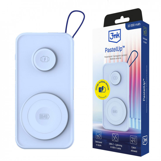 3mk Power Bank PastelUp USB A/USB C/Lightning, MagSafe/Qi, 10.000mAh, 22.5W, Aluminum Blue