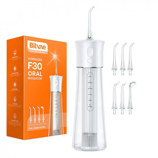 Bitvae Water Flosser (BVF30) with 6 Standard Nozzels, Multifunctional, Soft/Normal/Potent/Pulse/Point Modes White