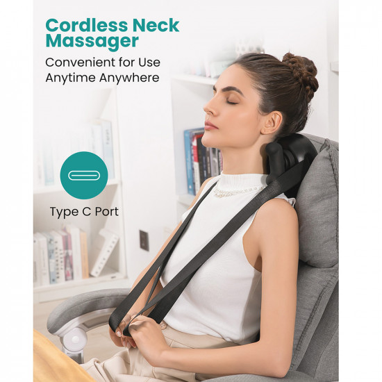 Nekteck Neck Massager (A01 NM11 GYUS) Wireless, 3 Modes, 2 Intensities, Advanced Soothing Heat Therapy, 2600mAh Black