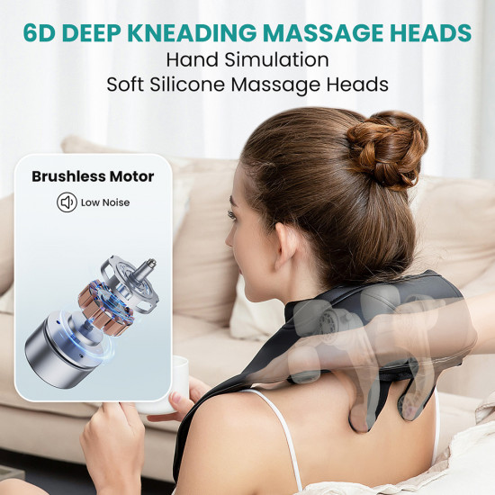 Nekteck Neck Massager (A01 NM09 BKUS) Wireless, 6Rolling Balls, 2xMode, 2xIntensity Levels, Soothing Heat Therapy Black