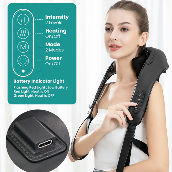 Nekteck Neck Massager (A01 NM09 BKUS) Wireless, 6Rolling Balls, 2xMode, 2xIntensity Levels, Soothing Heat Therapy Black