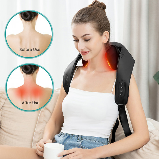 Nekteck Neck Massager (A01 NM09 BKUS) Wireless, 6Rolling Balls, 2xMode, 2xIntensity Levels, Soothing Heat Therapy Black