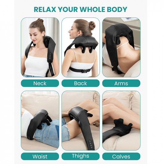 Nekteck Neck Massager (A01 NM09 BKUS) Wireless, 6Rolling Balls, 2xMode, 2xIntensity Levels, Soothing Heat Therapy Black