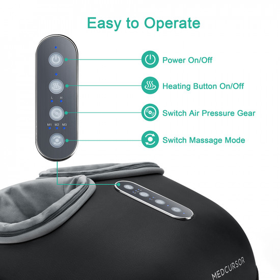 Nekteck Foot Massager (A02 FM04 BKEU) 3 Modes, Heat Function, 2 Air Compression Levels, Timer, Detachable Sleeves Black
