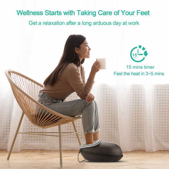 Nekteck Foot Massager (A02 FM04 BKEU) 3 Modes, Heat Function, 2 Air Compression Levels, Timer, Detachable Sleeves Black