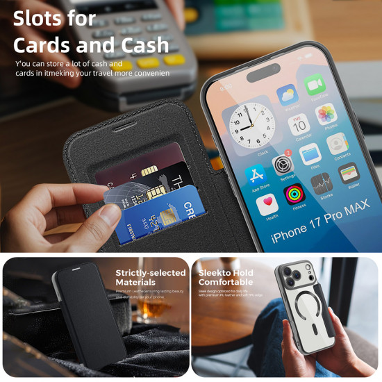 Techsuit SmartMag Book Case iPhone 17 Pro Max Black