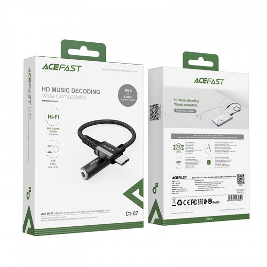 Acefast C1-07 USB-C to 3.5mm aluminum alloy headphones adapter cable black