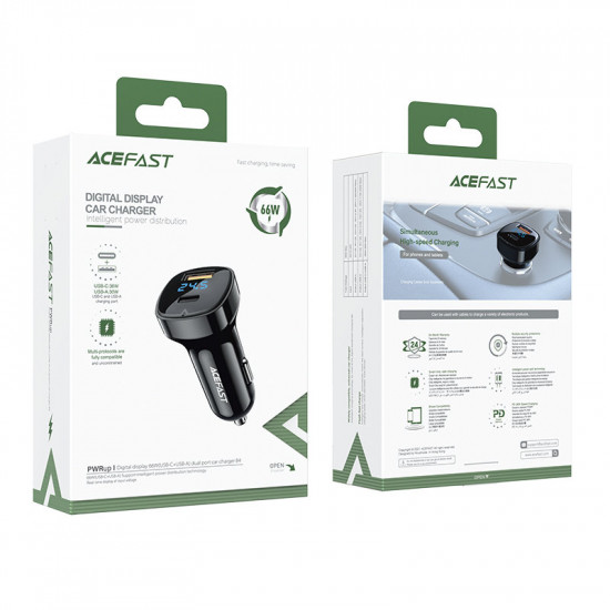 Acefast B4 digital display 66W(USB-C+USB-A) dual port car charger black Acefast B4 digital display 66W(USB-C+USB-A) dual port car charger black