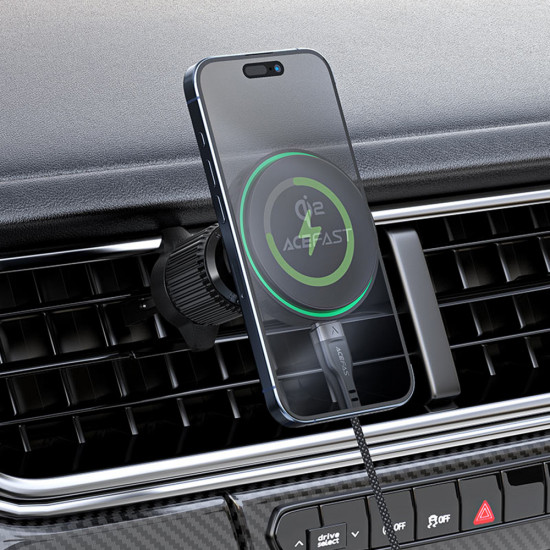 Acefast Car Holder with Wireless Charging (D33) for iPhone, Magnetic Grip, for Air Vent, Qi2, LED Light, 15W Black