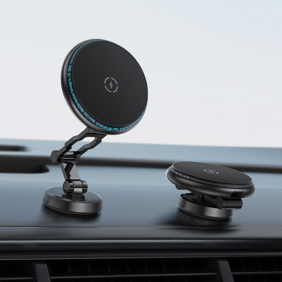 Acefast Car Holder with Wireless Charging (D30) for iPhone, Magnetic Grip, 360Β°, LED Light, for Dashboard, 15W Black