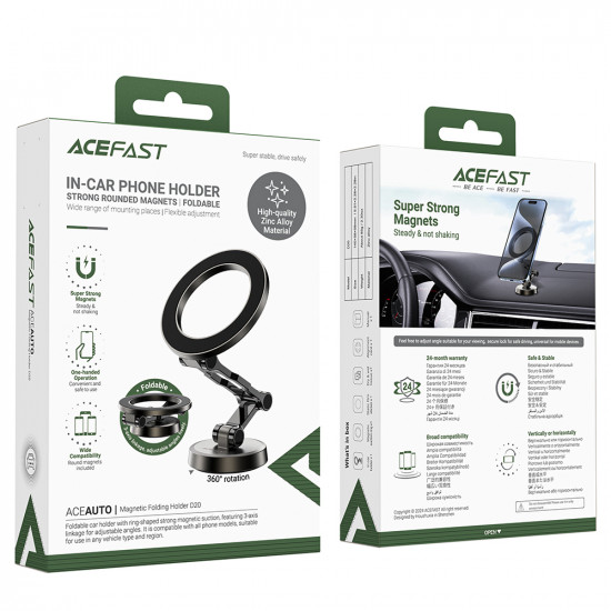 Acefast Car Holder (D20) Magnetic Ring, 360Β° Rotation, for Dashboard, Universal, Adjustable Metal Gray