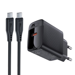 Acefast  Wall Charger Set (A82)  with USB C Cable, Type C, GaN Technology, PD20W, Supports Fast Charging  Black