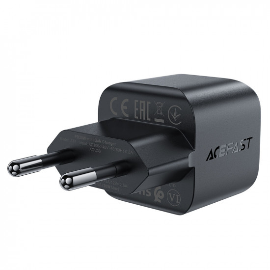 Acefast Wall Charger (A77) Type C, Mini GaN Charger, 30W, Power Delivery Black