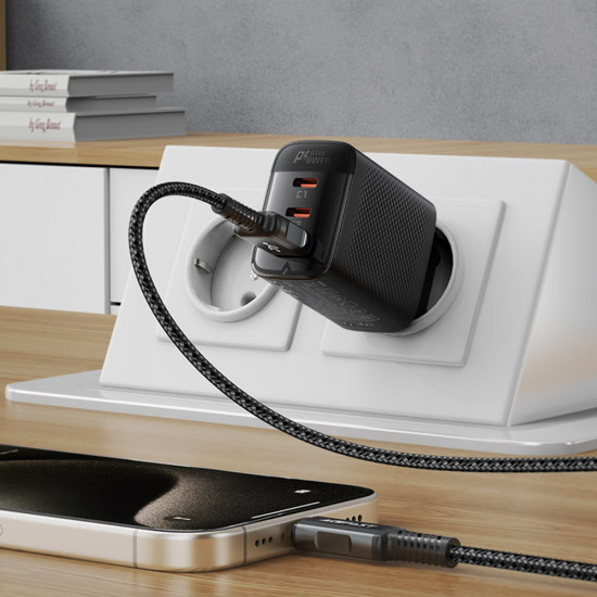 Acefast Wall Charger (A108) GaN, Fast Charging, 2x Type C, USB, 67W, 3A, Smart Chip Black