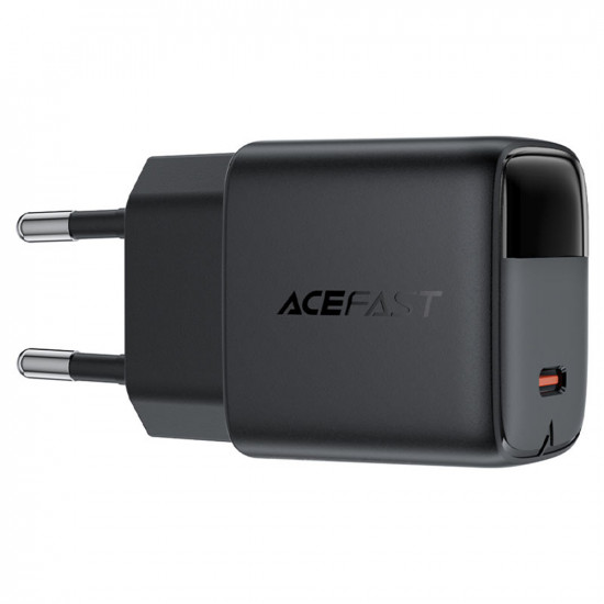 Acefast Wall Charger (A113) with Digital Display, Fast Charging, GaN, Type C, PD20W Black