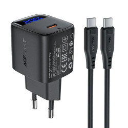 Acefast Wall Charger (A113) with Digital Display, Fast Charging, GaN, USB C, PD20W, with Type C Cable, 1m Black Acefast Wall Charger (A113) with Digital Display, Fast Charging, GaN, USB C, PD20W, with Type C Cable, 1m Black