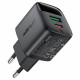 Acefast Wall Charger (A114) with Digital Display, Fast Charging, GaN, USB, Type C, PD25W, 5V/3A Black