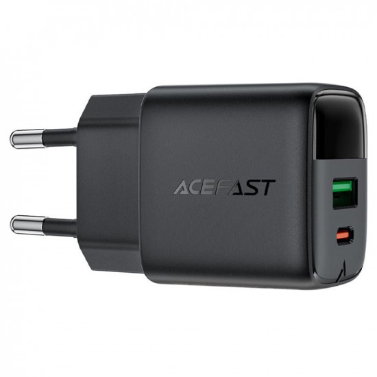 Acefast Wall Charger (A114) with Digital Display, Fast Charging, GaN, USB, Type C, PD25W, 5V/3A Black