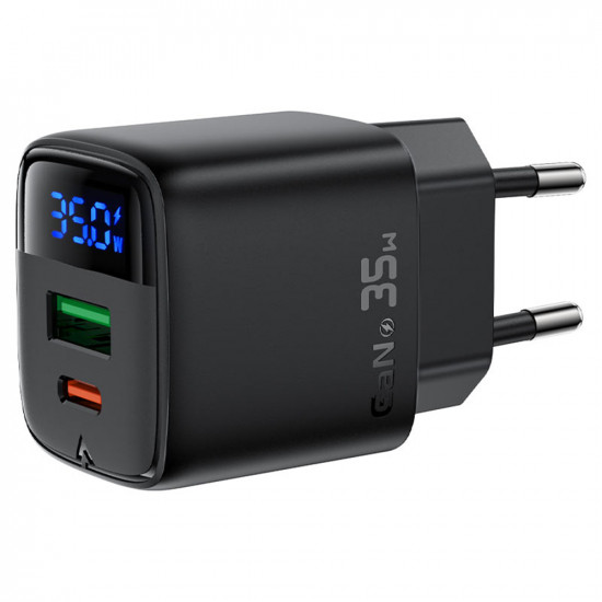 Acefast Wall Charger (A116) with Digital Display, Fast Charging, GaN, Type C, USB, PD35W Black