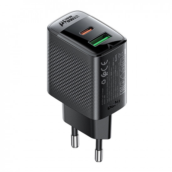 Acefast Wall Charger (A98) GaN, Fast Charging, USB, Type C, 30W, 5V/3A, Smart Chip Black