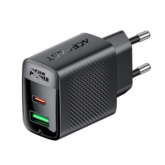 Acefast Wall Charger (A98) GaN, Fast Charging, USB, Type C, 30W, 5V/3A, Smart Chip Black