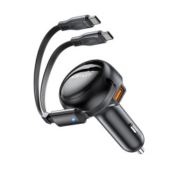 Acefast Car Charger (B13) with Retractable Cable, USB, 2x Type C, 53W, 70 + 15cm Black Acefast Car Charger (B13) with Retractable Cable, USB, 2x Type C, 53W, 70 + 15cm Black