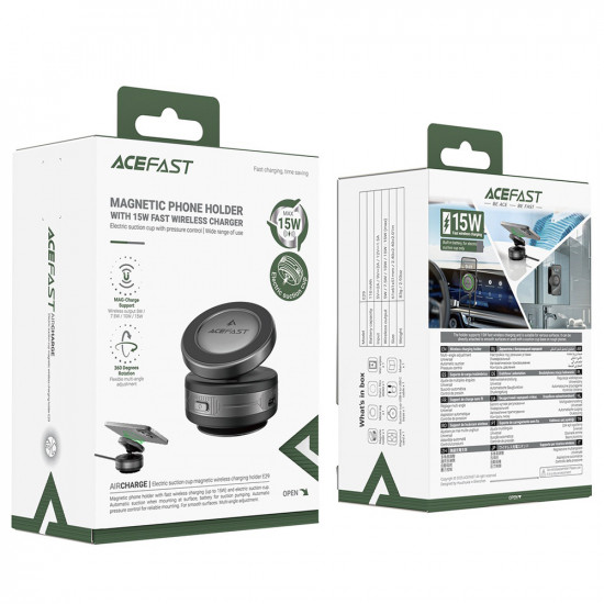 Acefast Car Holder with Wireless Charging (E29) for Dashboard, Strong Magnets, 110mAh Metal Gray