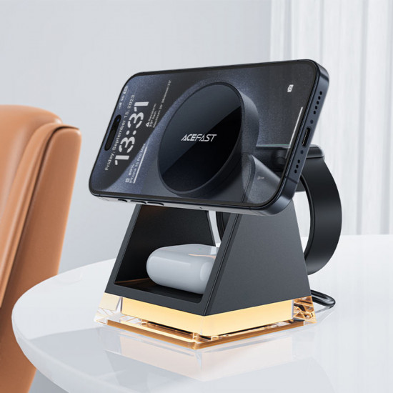 Acefast Charging Station 3in1 (E17) Magnetic Holder for Phone, Earbuds, Apple Watch, Ambient Light, 20.5W, 3A Black