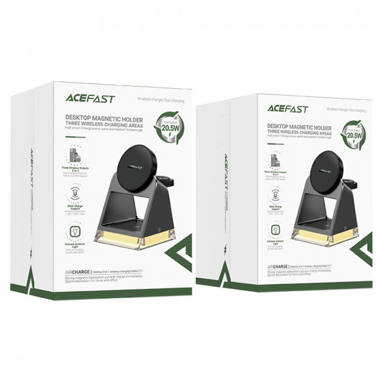 Acefast Charging Station 3in1 (E17) Magnetic Holder for Phone, Earbuds, Apple Watch, Ambient Light, 20.5W, 3A Black