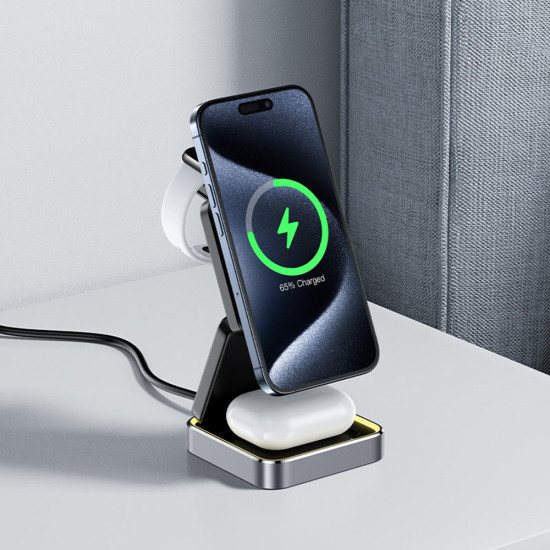Acefast Charging Station 3in1 (E20) MagSafe for Phone, Earbuds, Apple Watch, 23W, 3A, Foldable Metal Gray