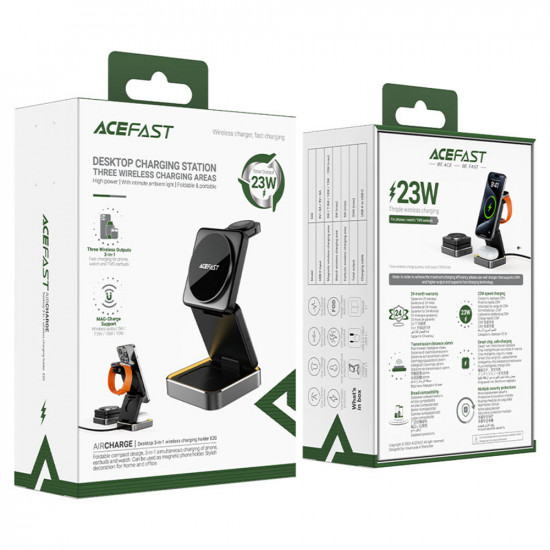 Acefast Charging Station 3in1 (E20) MagSafe for Phone, Earbuds, Apple Watch, 23W, 3A, Foldable Metal Gray