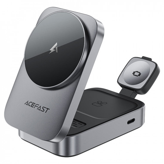 Acefast Charging Station 3in1 (E22) for Phone, Earbuds, Apple Watch, 22.5W, 2.5A, Foldable Metal Gray